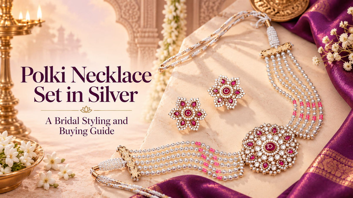 Polki necklace set in silver for bridal styling and wedding jewellery