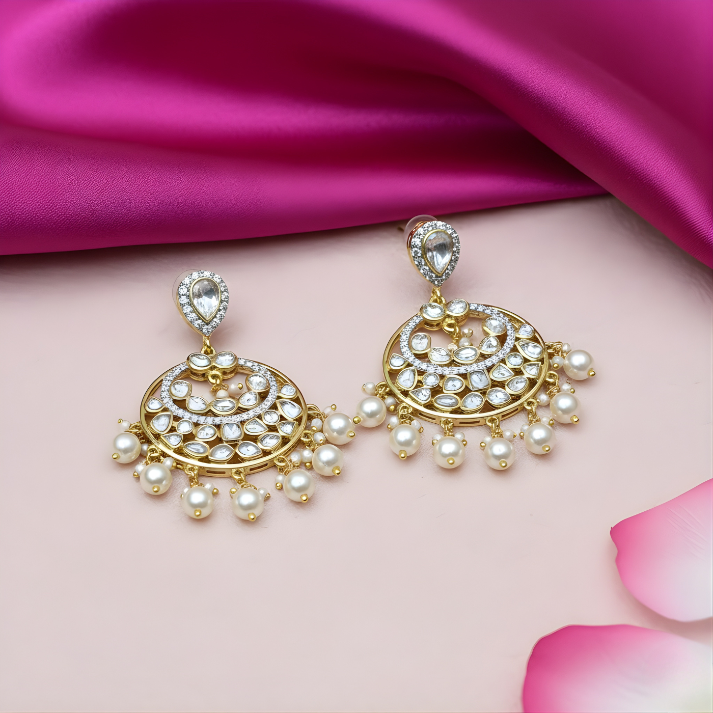 Regal Polki Chanbali Pearl Earrings