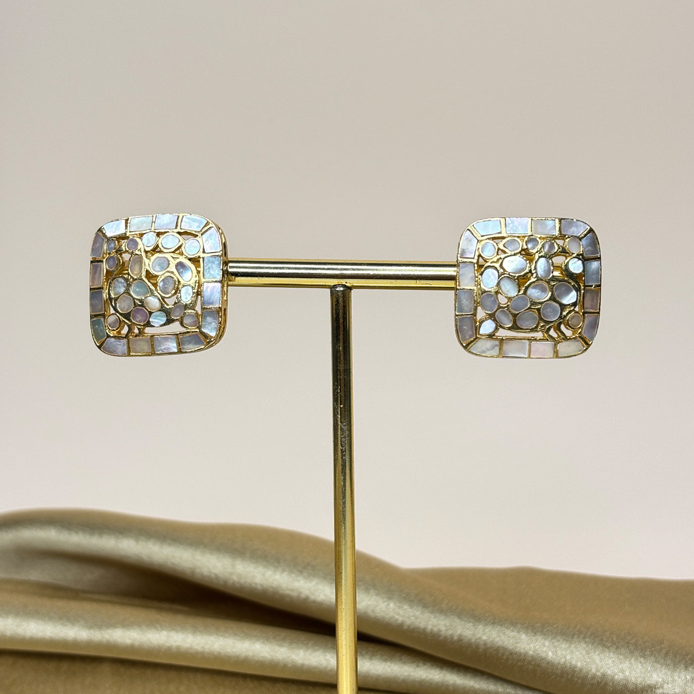 Luminous Mosaic Mother of Pearl Stud Earrings