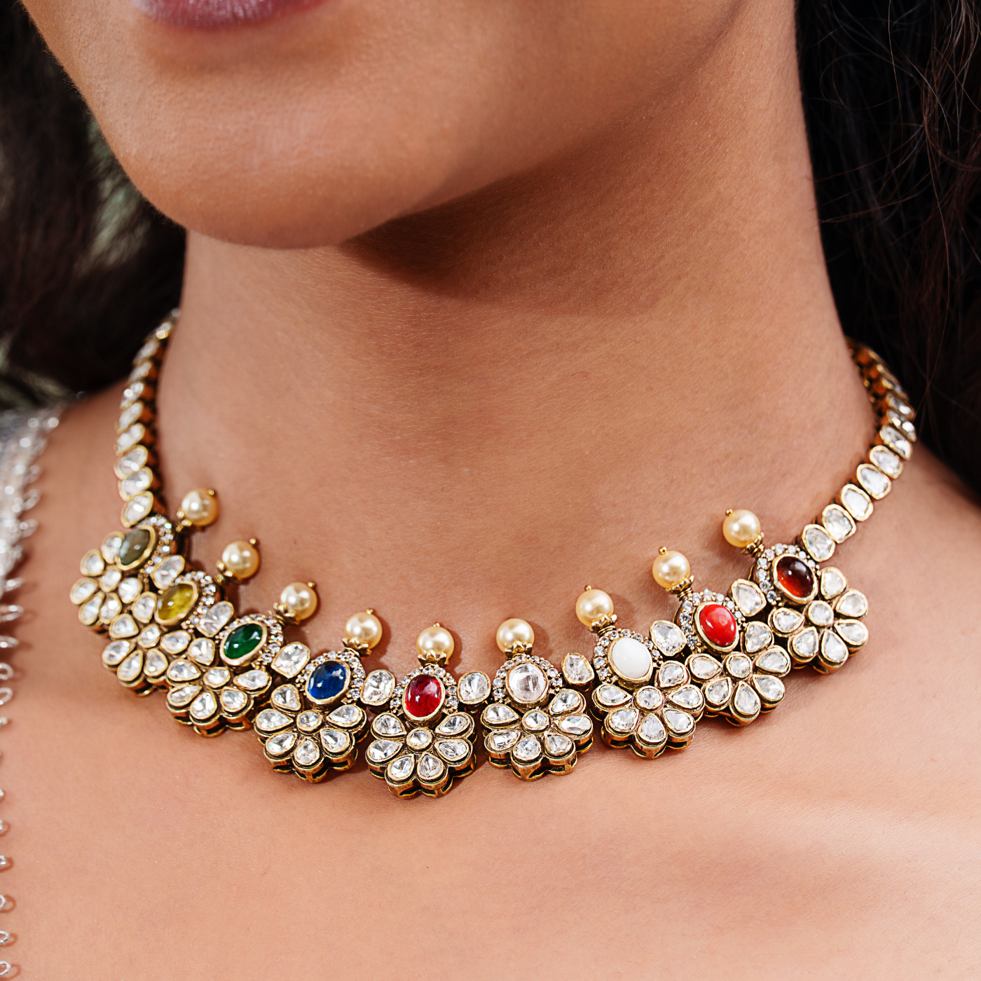 Elegant Navratna Necklace Set