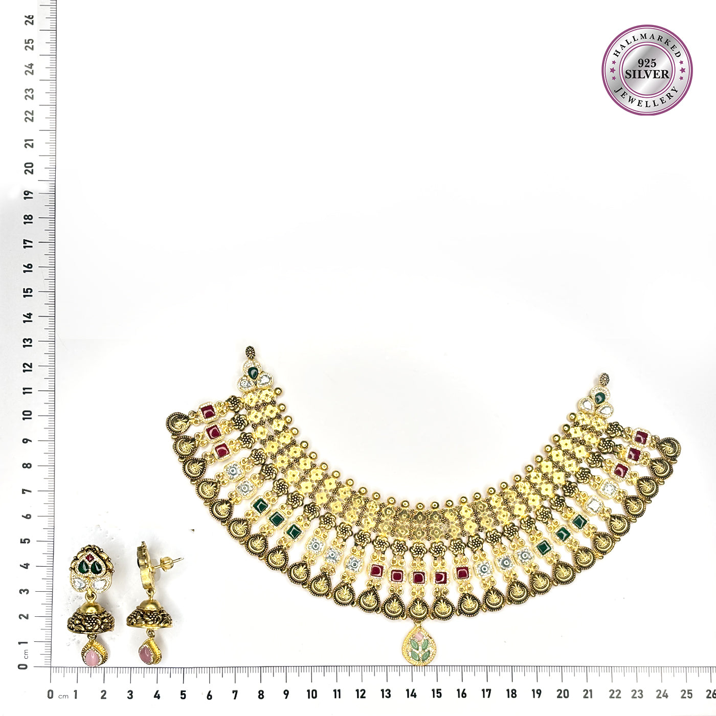 Modern multi-color Gemstone Necklace Set with Earrings