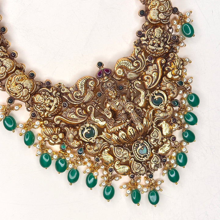 Antique Lakshmi Necklace with Green Beads