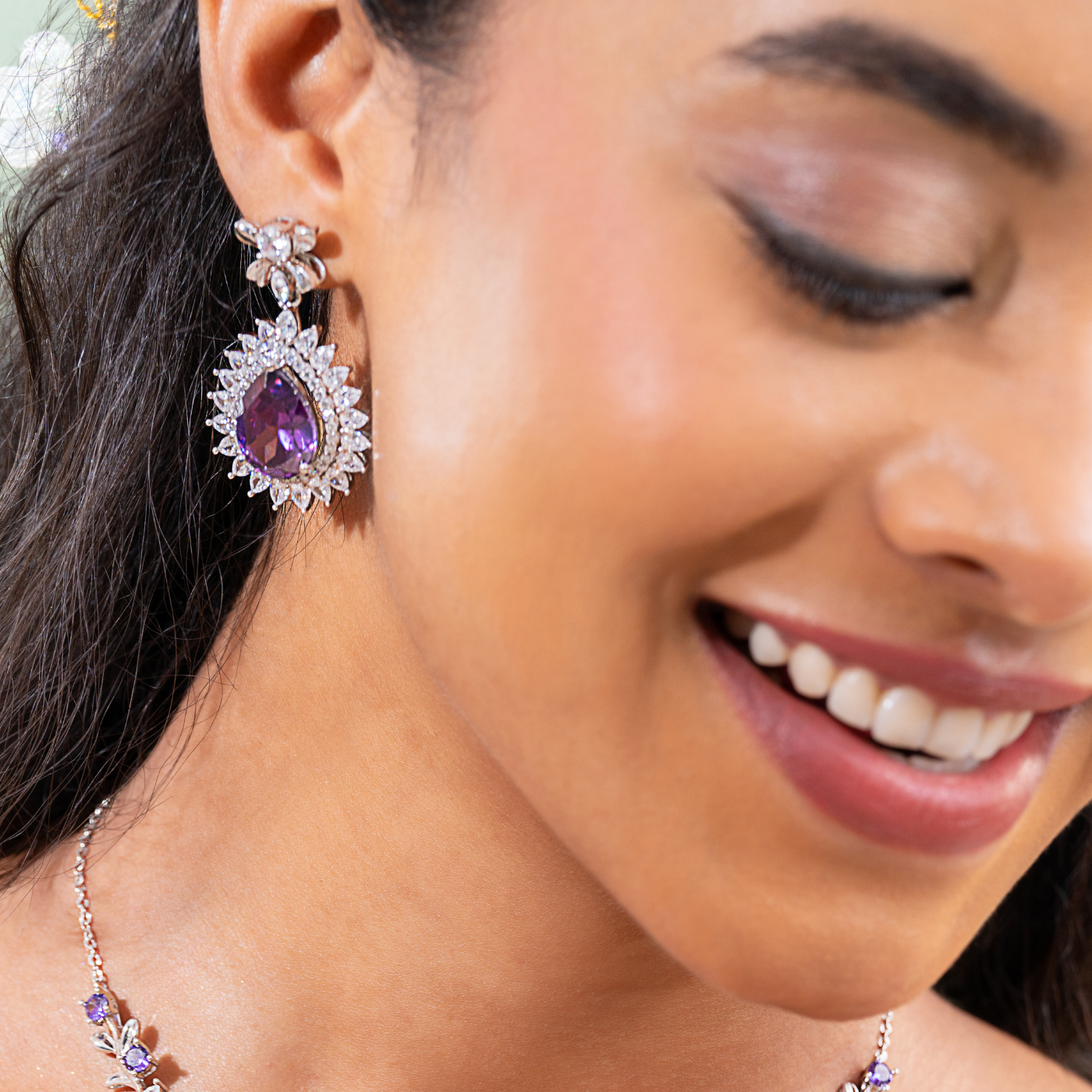 Lavender Gleam Teardrop Purple Necklace & Earring Set