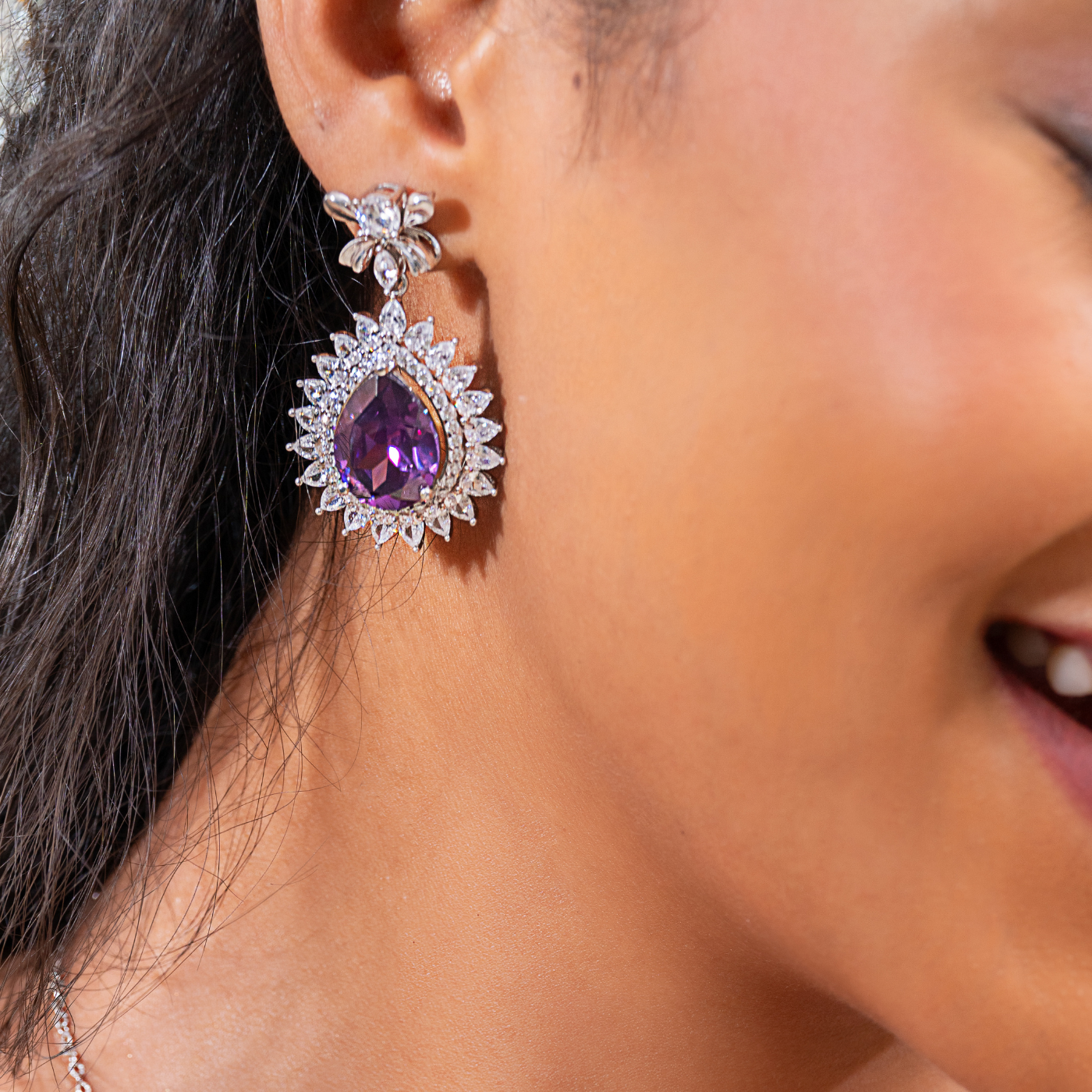 Lavender Gleam Teardrop Purple Necklace & Earring Set