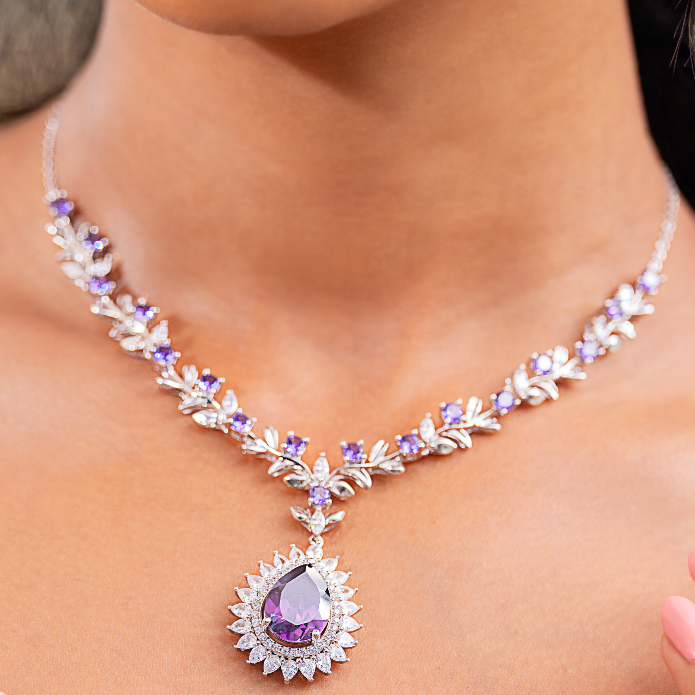 Lavender Gleam Teardrop Purple Necklace & Earring Set