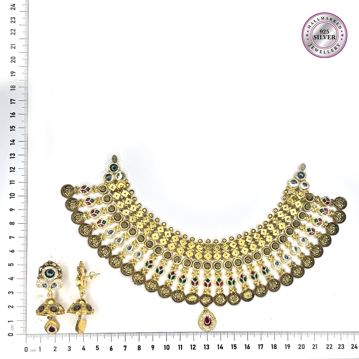 Sparkling CZ Stone Necklace with Pink Drop Jhumka