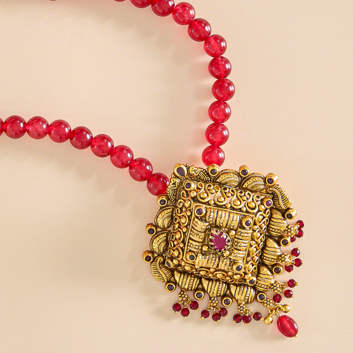 Antique Gold Pendant with Red Beads