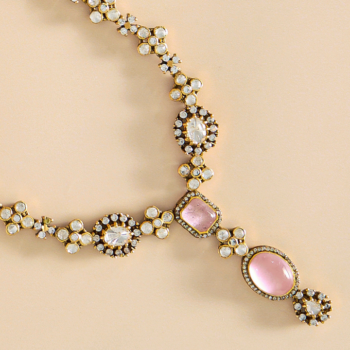 Elegance Victorian Moissanite Necklace Set in Pink