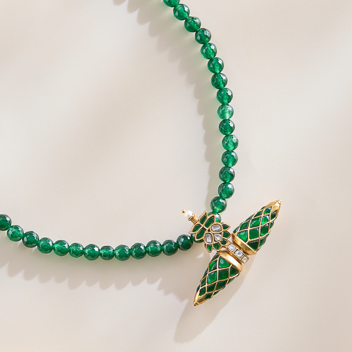 Green Beaded Kundan Pendant Necklace