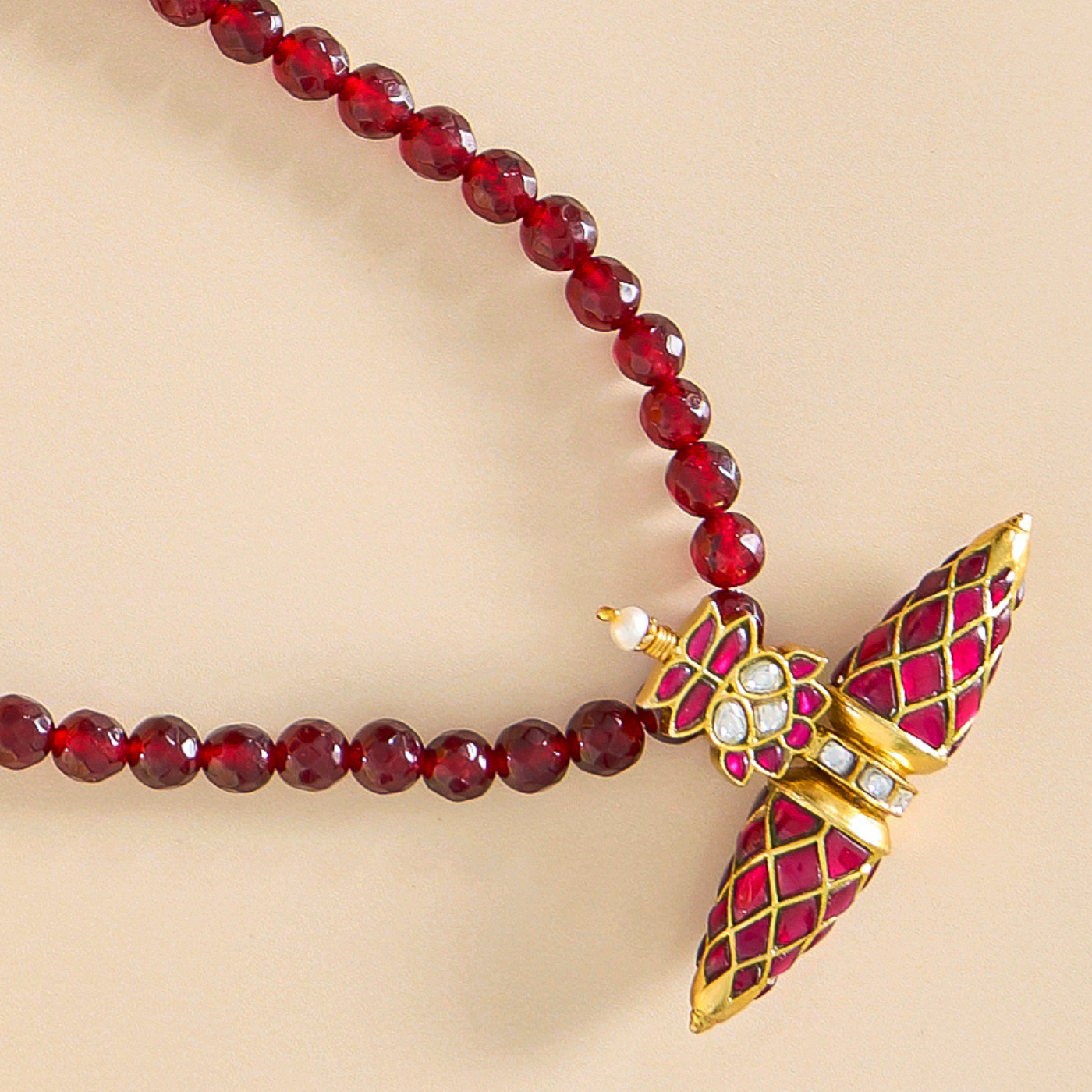 Red Beaded Kundan Pendant Necklace