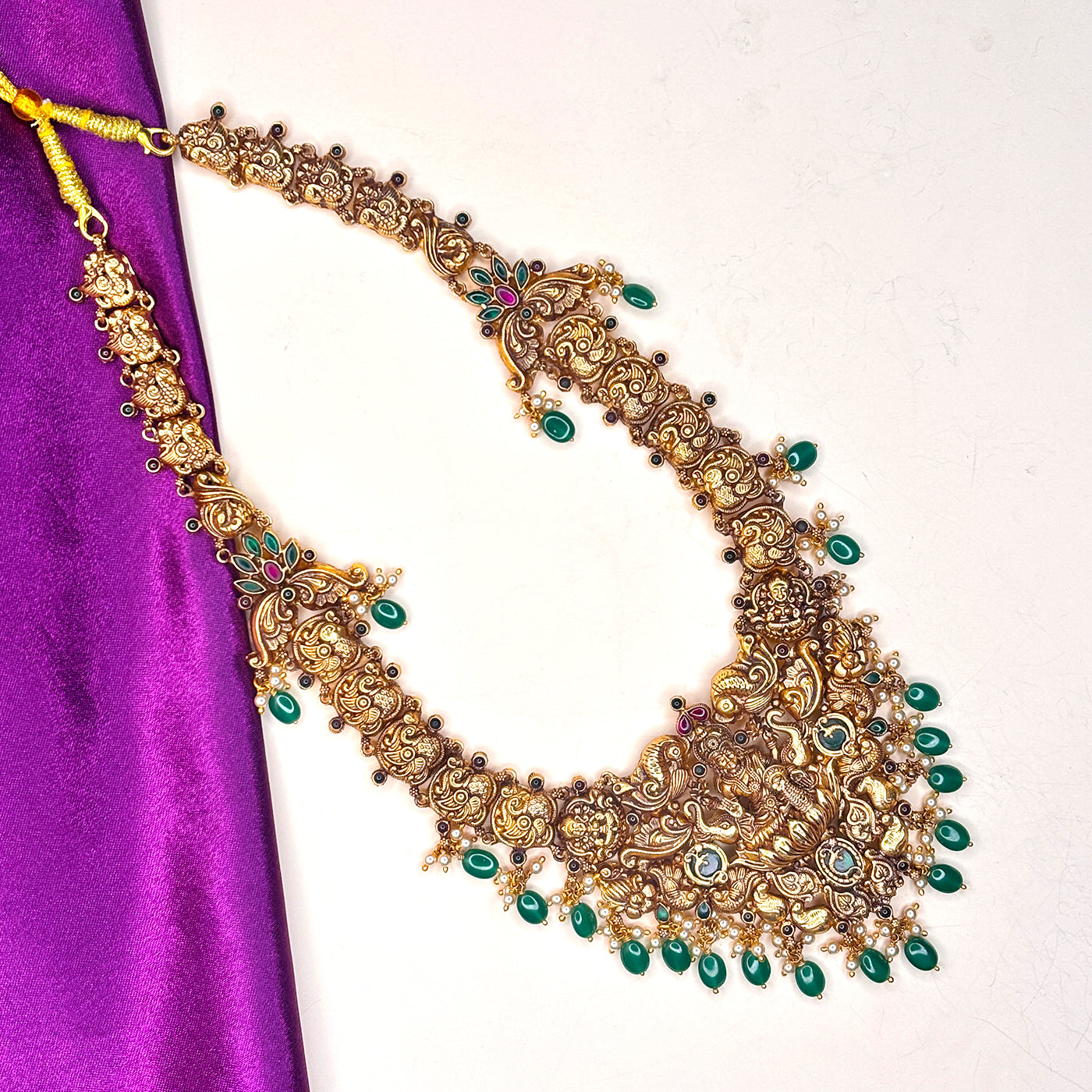 Antique Lakshmi Necklace with Green Beads