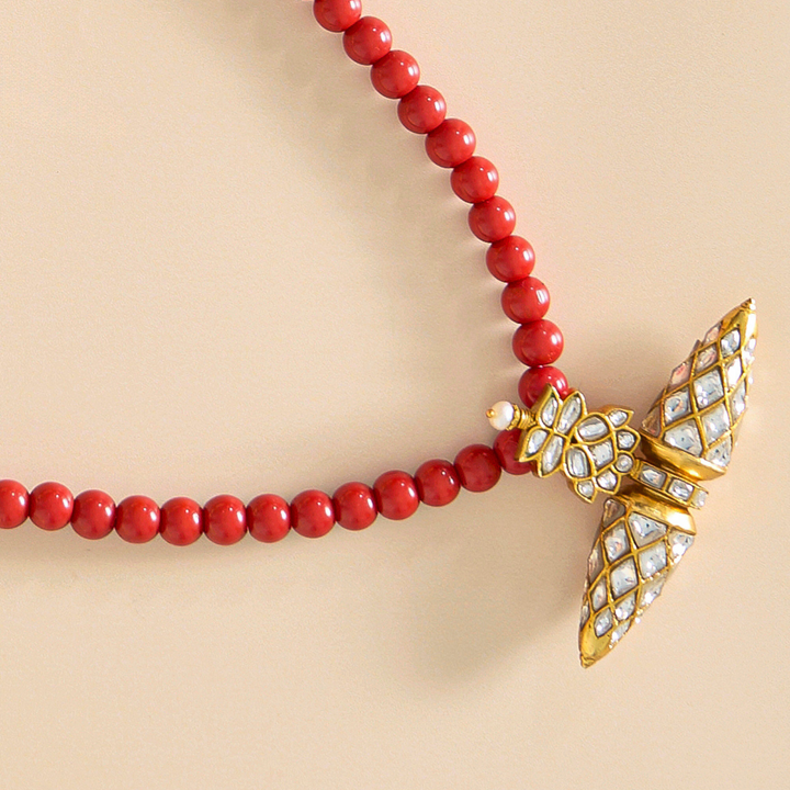 Red Beaded Kundan Pendant Necklace