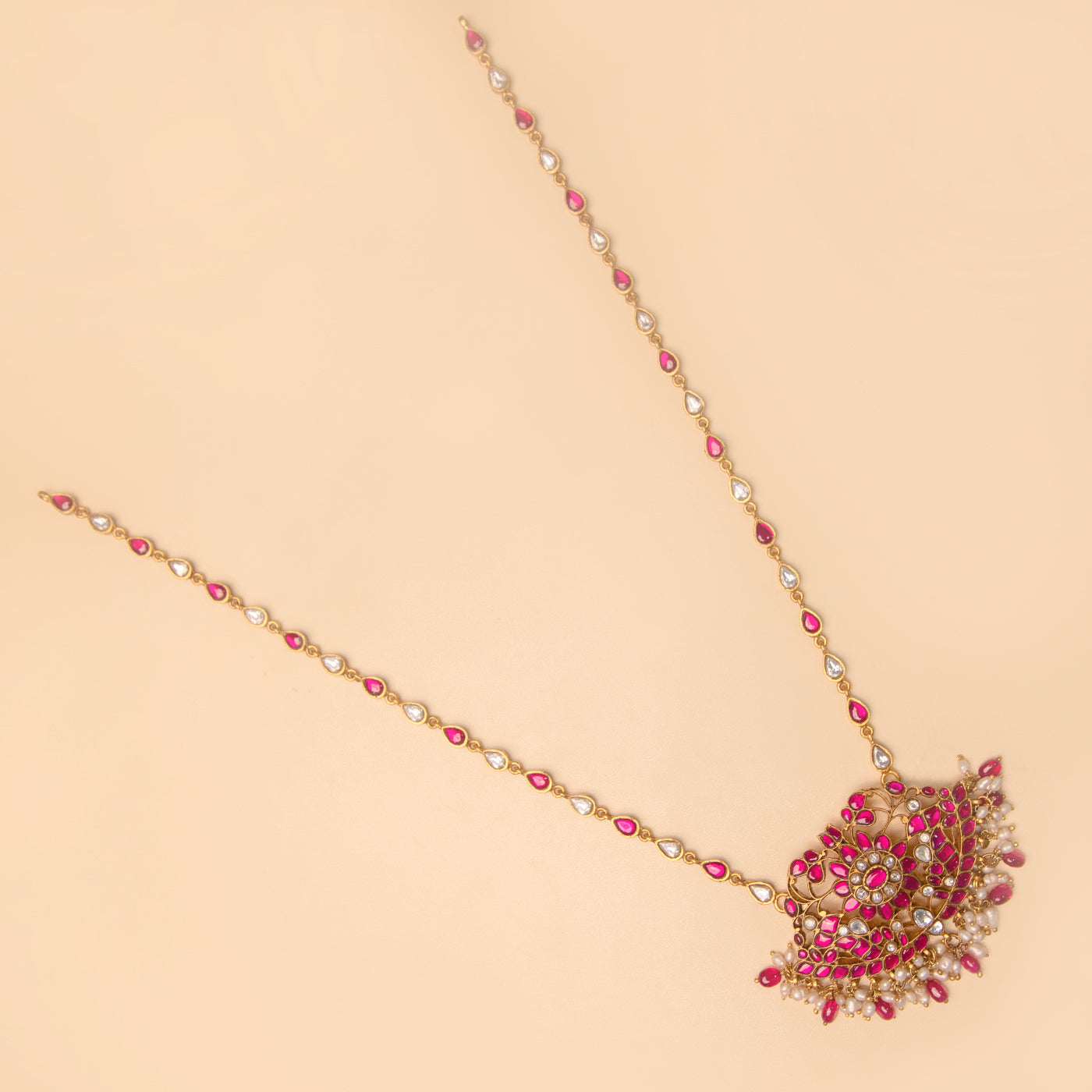 Ornate Pink Kundan Pendant Set with Traditional Jhumka Earrings
