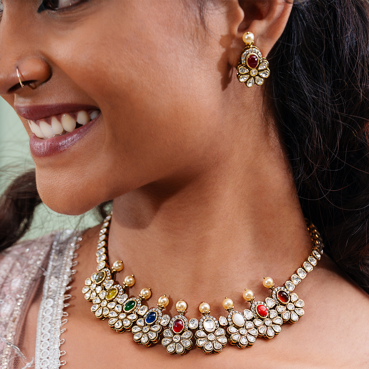 Elegant Navratna Necklace Set