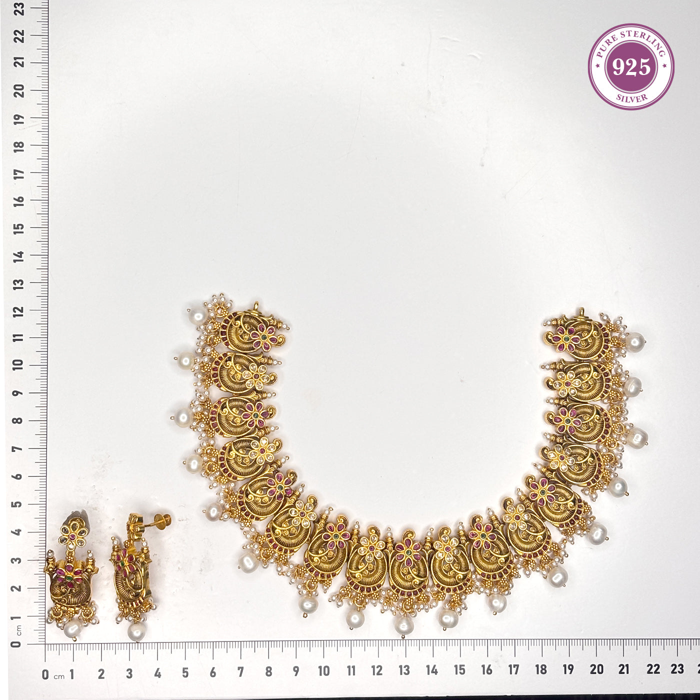 Regal Bloom Pearl Antique Necklace Set