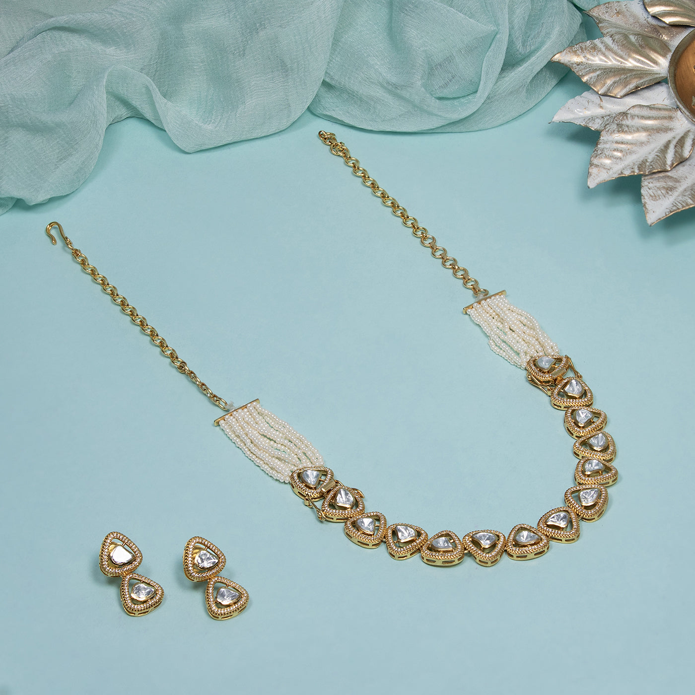 Pearl White Stone Choker Necklace Cum Bracelet Set