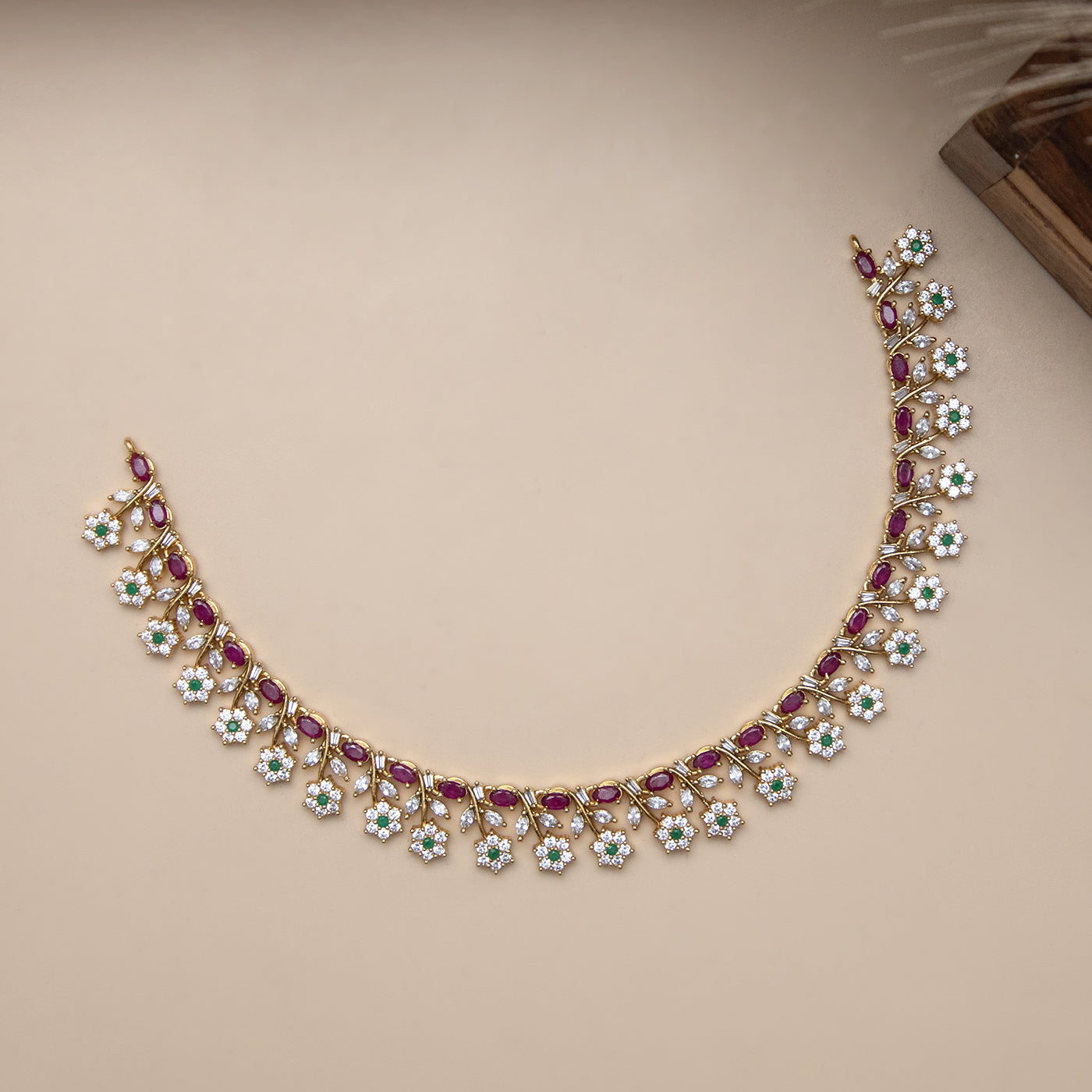 Festive Pink and Green Necklace Set with Floral Accents