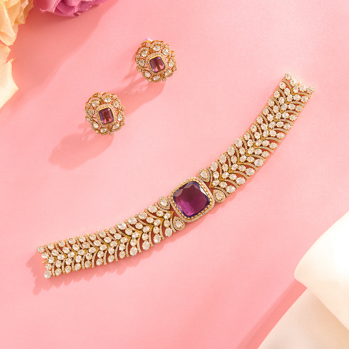 Violet Stone Choker Necklace with Moissanite Accents