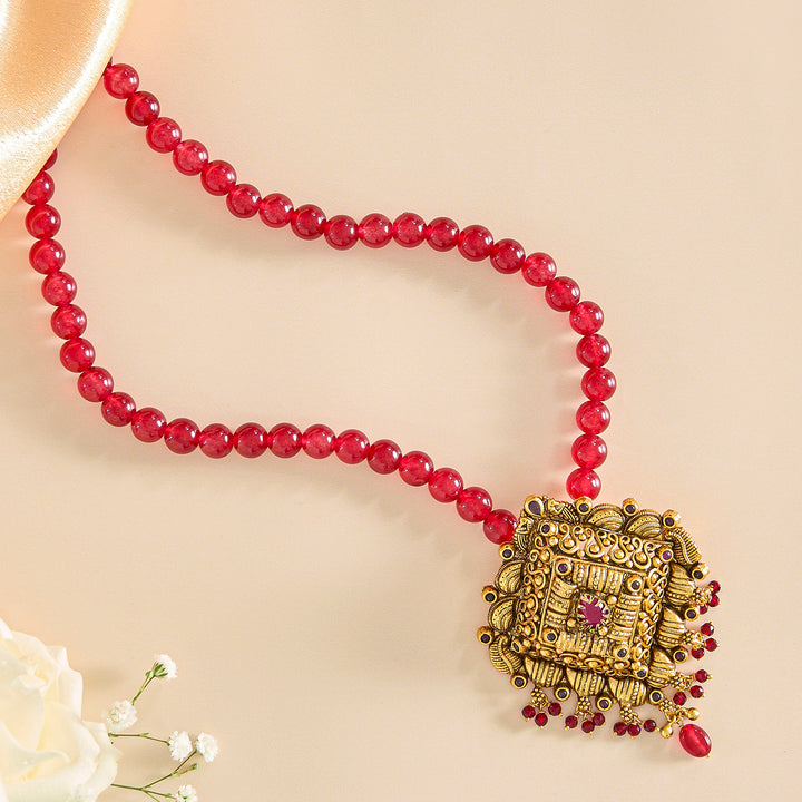 Antique Gold Pendant with Red Beads