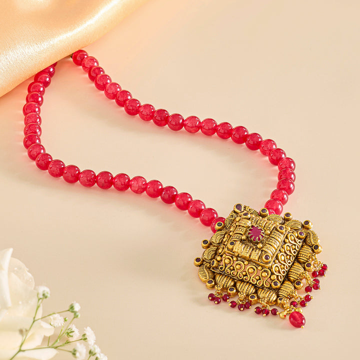 Antique Gold Pendant with Red Beads