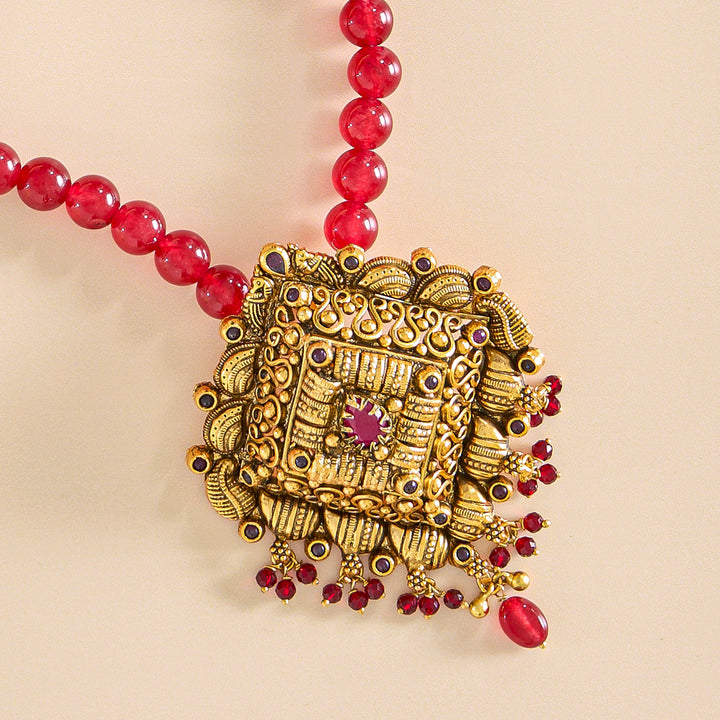 Antique Gold Pendant with Red Beads