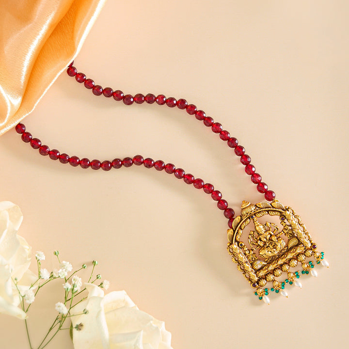 Classic Antique Lakshmi Pendant in Gold Finish