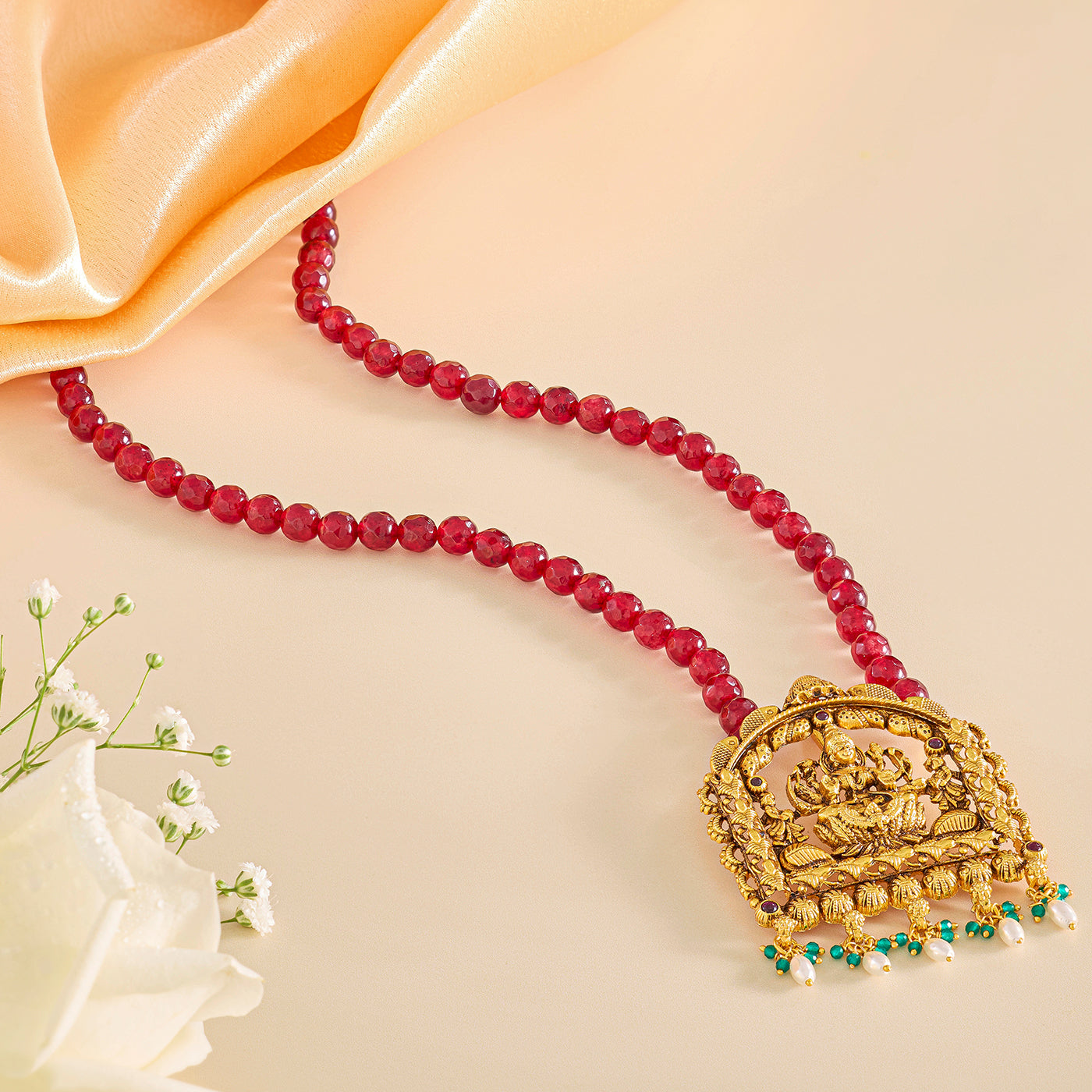 Classic Antique Lakshmi Pendant in Gold Finish