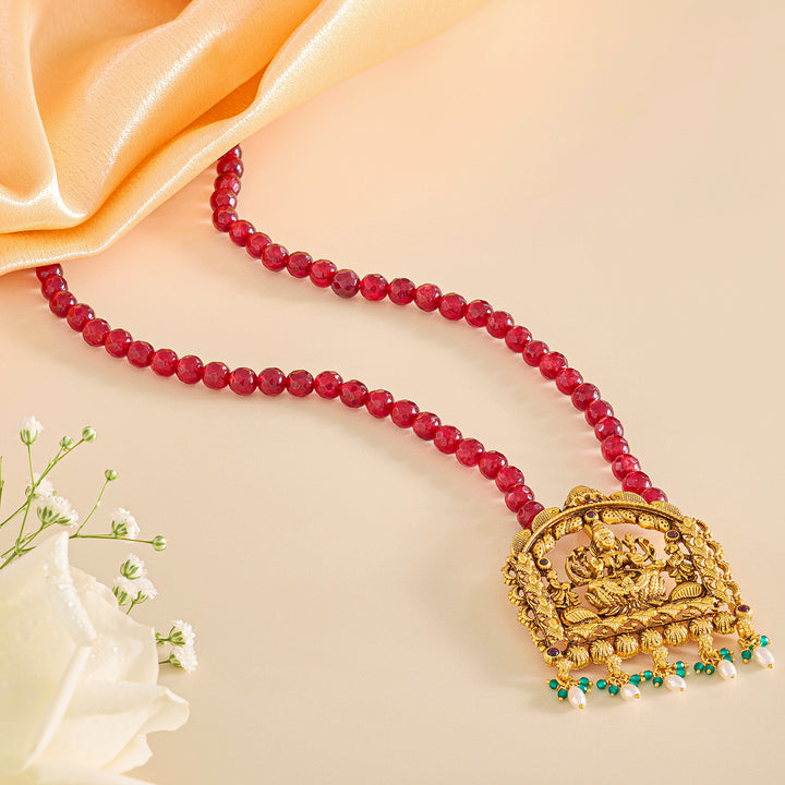 Classic Antique Lakshmi Pendant in Gold Finish