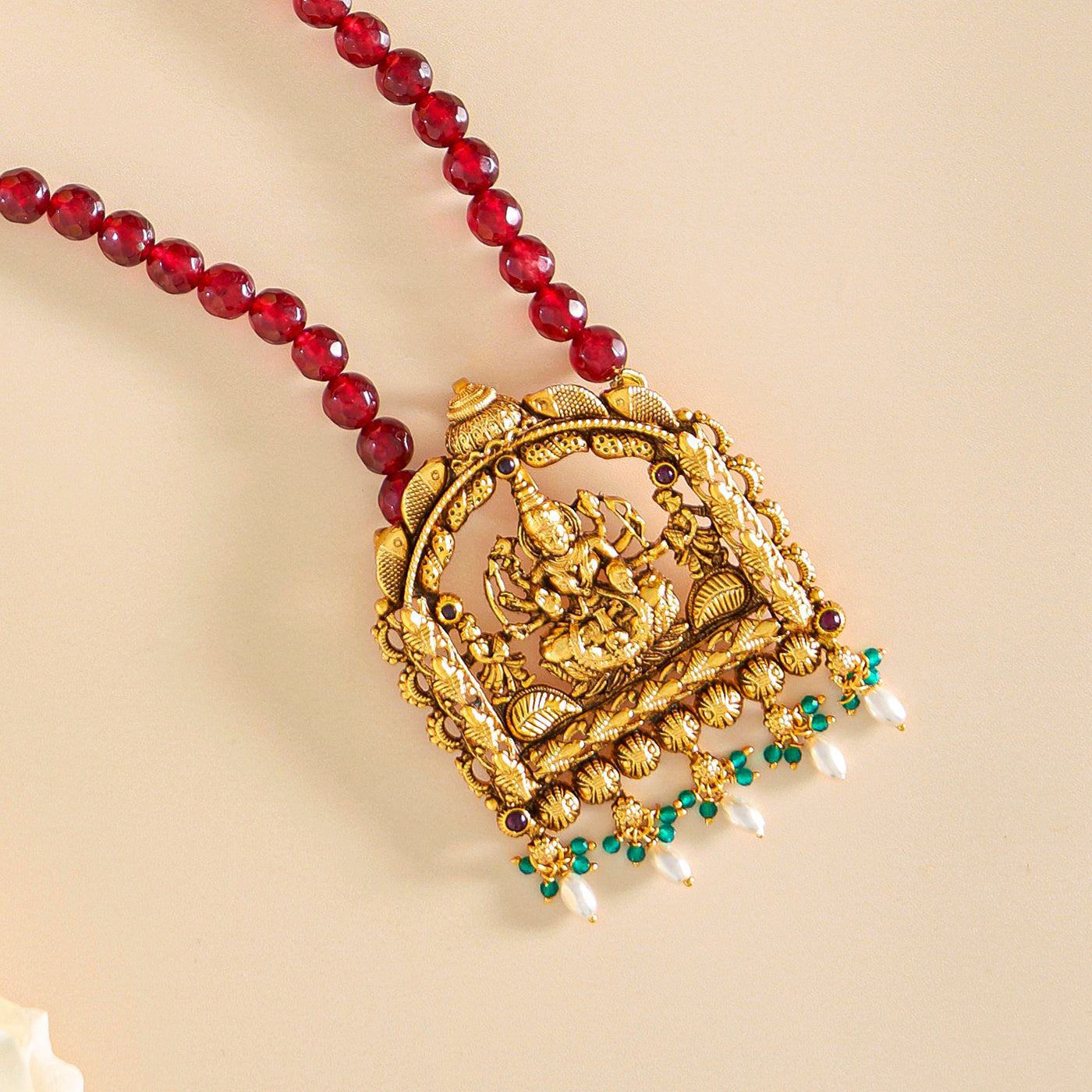 Classic Antique Lakshmi Pendant in Gold Finish