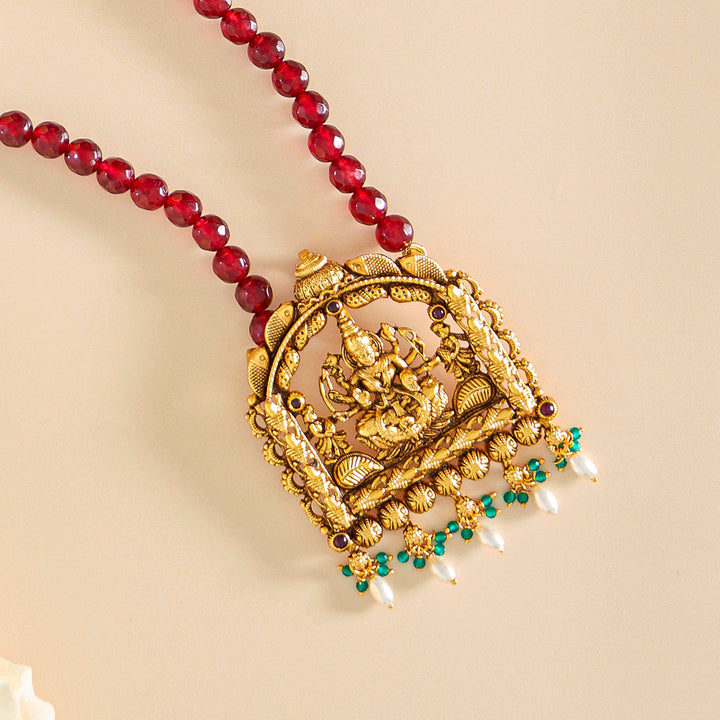Classic Antique Lakshmi Pendant in Gold Finish