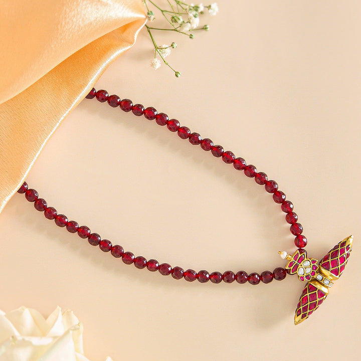 Red Beaded Kundan Pendant Necklace