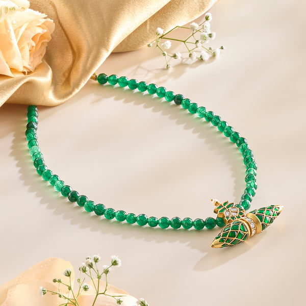 Green Beaded Kundan Pendant Necklace