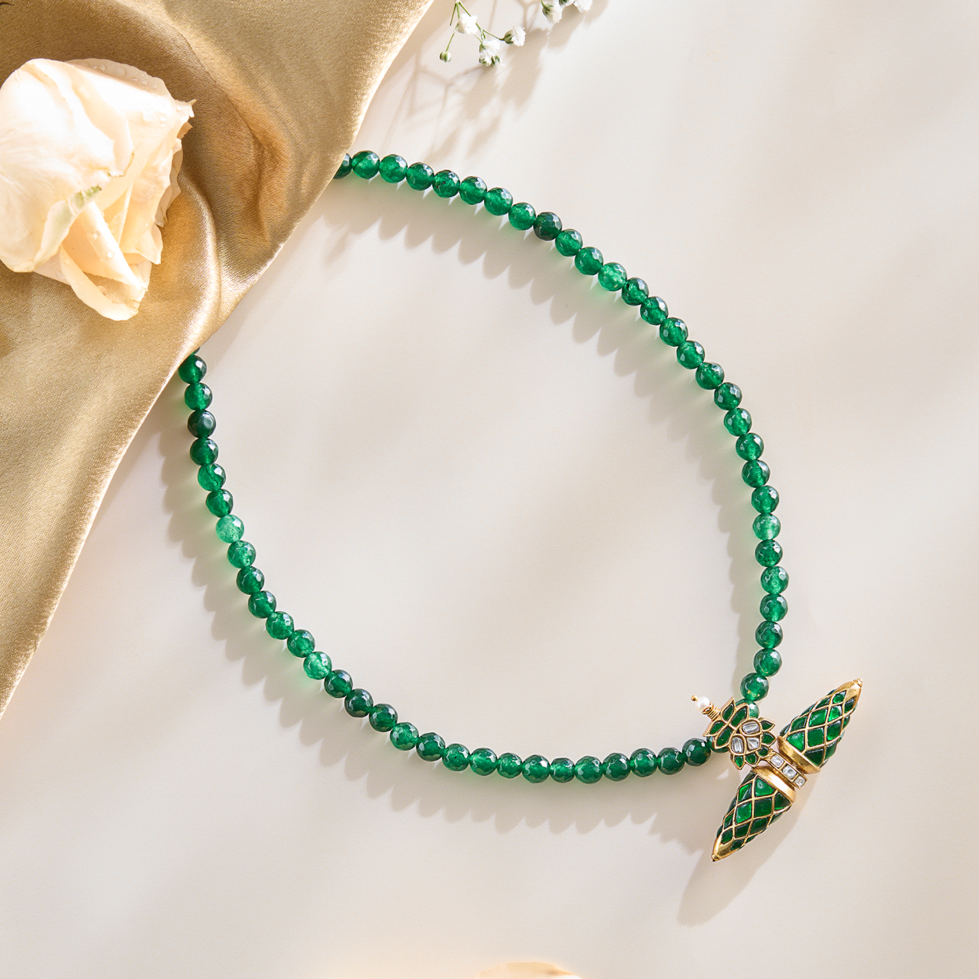 Green Beaded Kundan Pendant Necklace