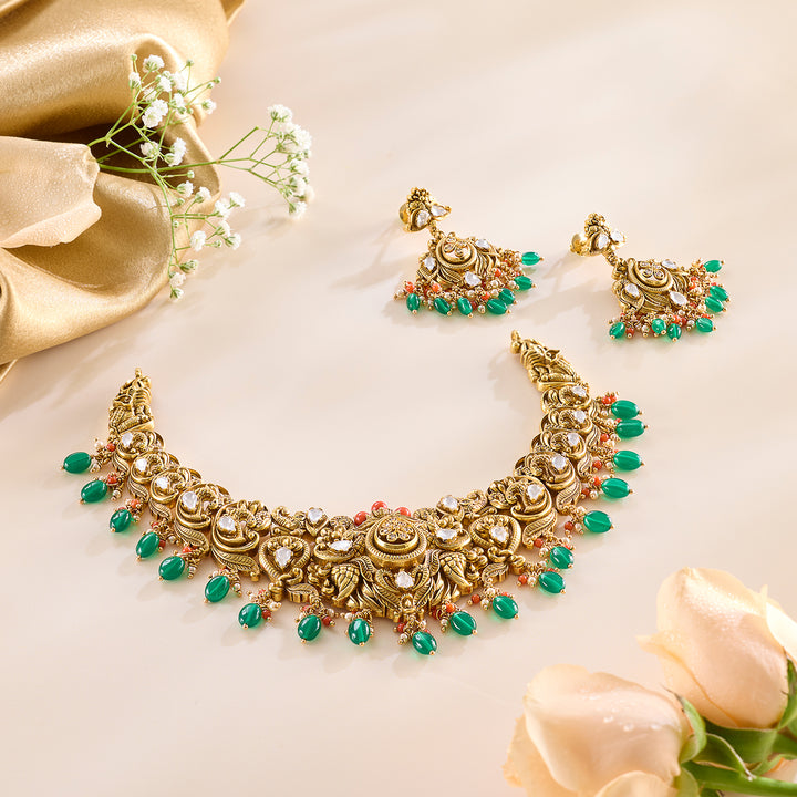 Eira Nakas Green Beads Moissanite Necklace Set