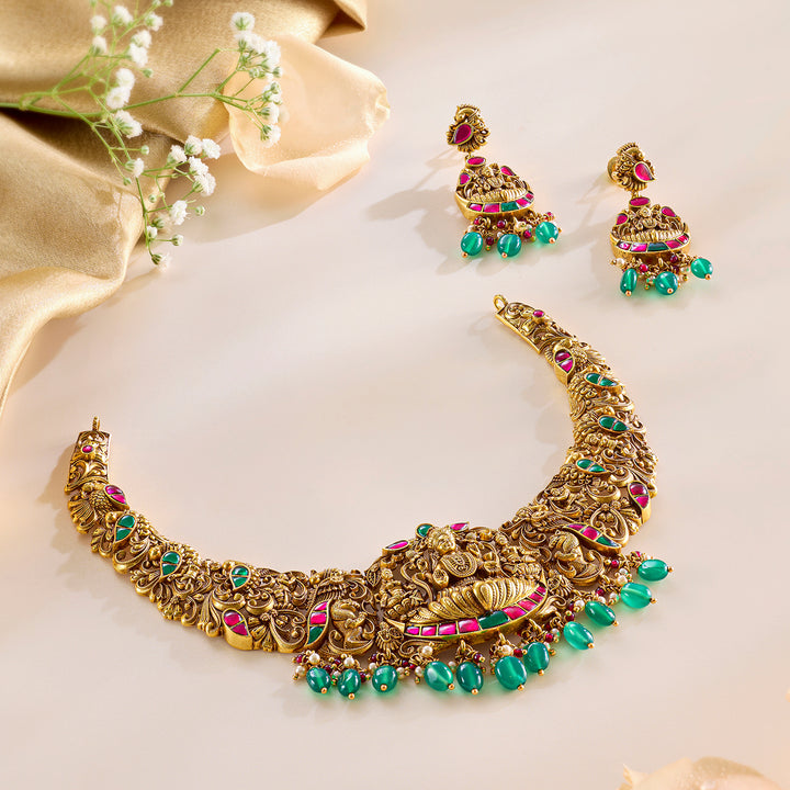 Regal Glow Lakshmi Temple Nagas Necklace Set
