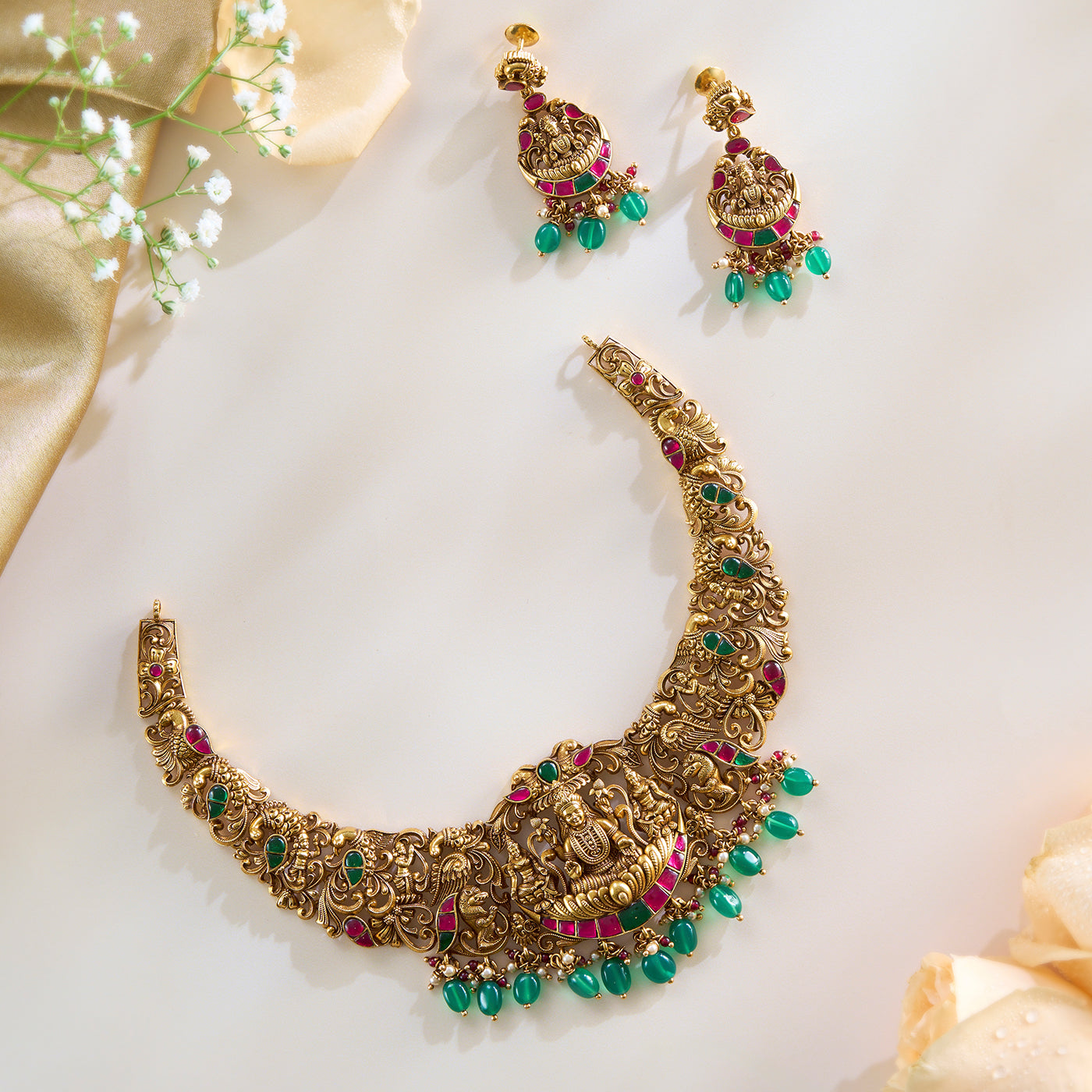 Regal Glow Lakshmi Temple Nagas Necklace Set