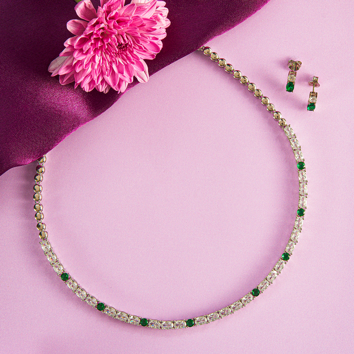 Brilliant White Stone Necklace & Earring Set in Sterling Silver