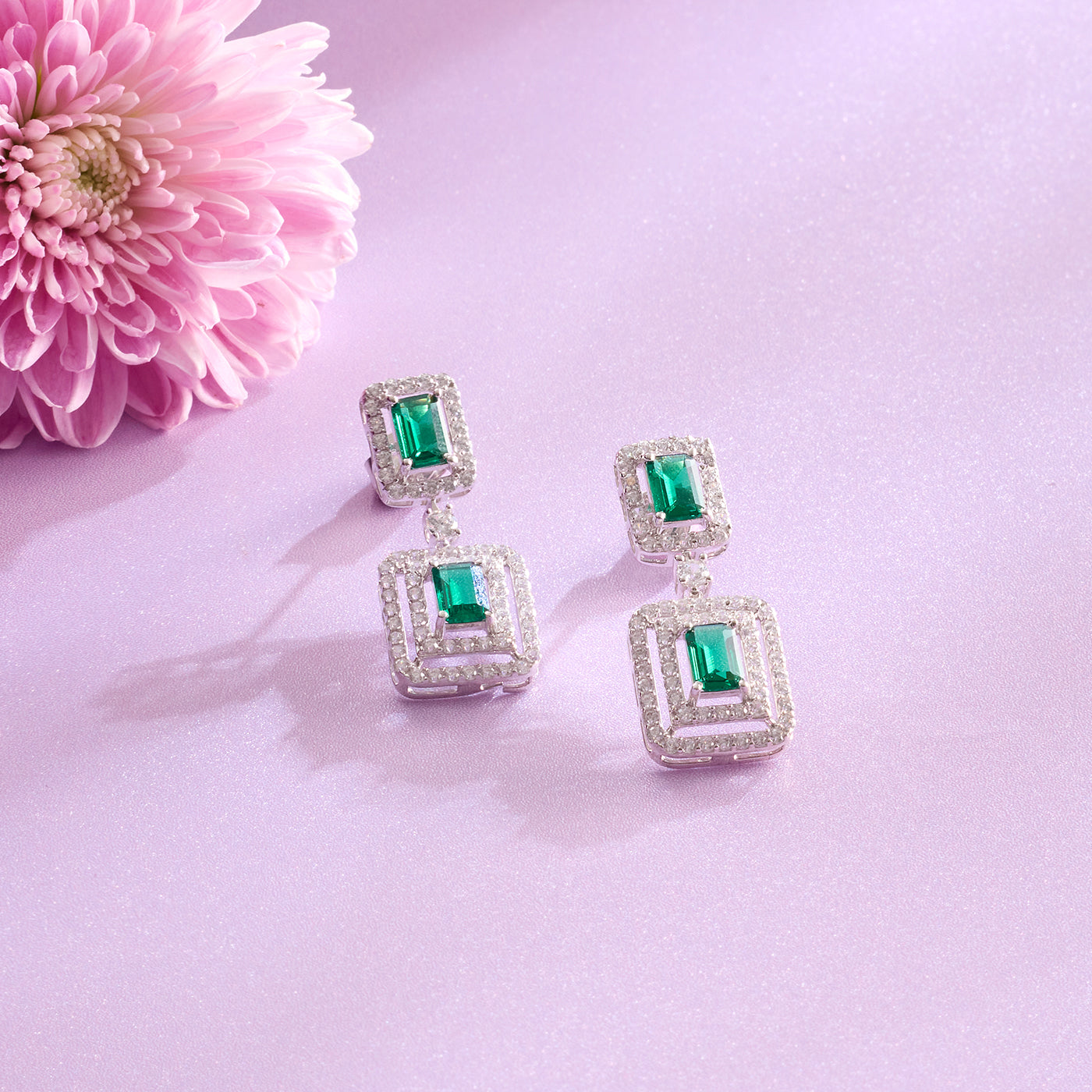 Emerald Glow Green CZ Necklace and Earring Set