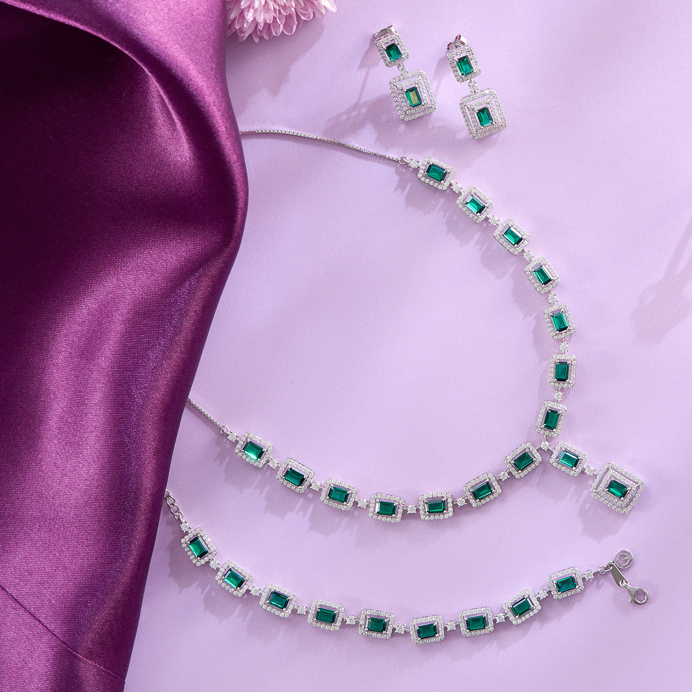 Emerald Glow Green CZ Necklace and Earring Set