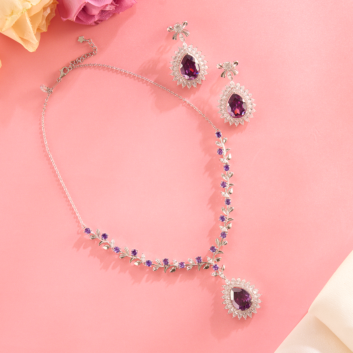 Lavender Gleam Teardrop Purple Necklace & Earring Set
