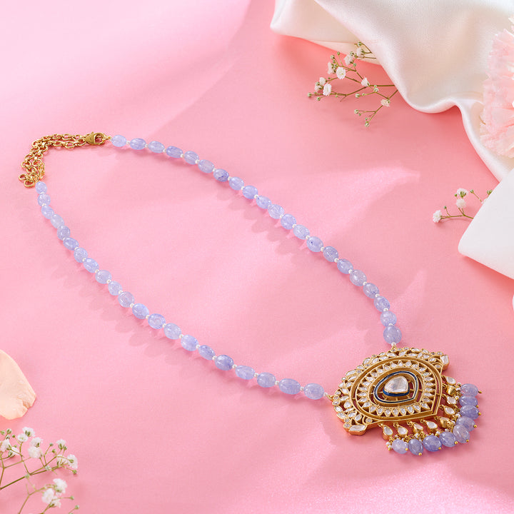 Radiant Flow Purple Beaded Drop Pendant Necklace