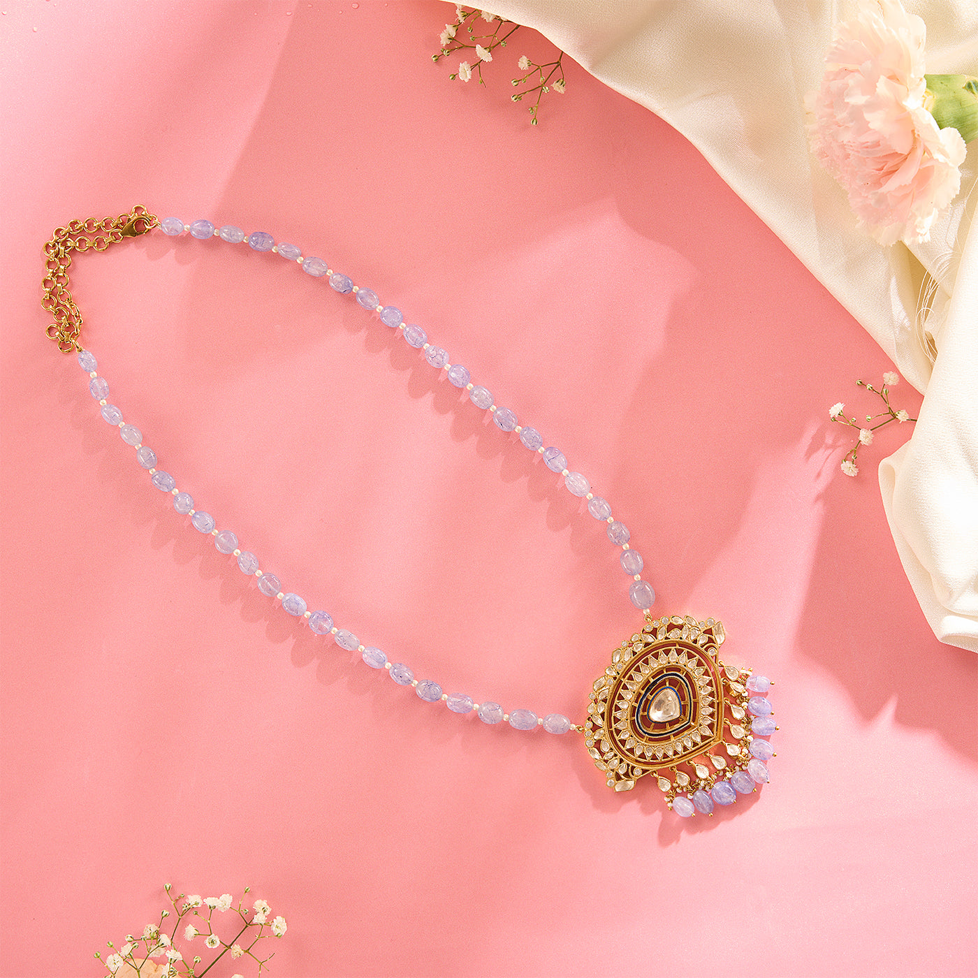 Radiant Flow Purple Beaded Drop Pendant Necklace