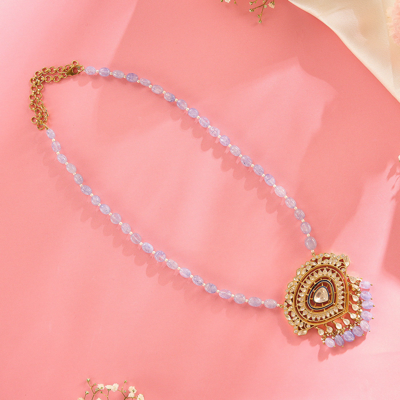 Radiant Flow Purple Beaded Drop Pendant Necklace