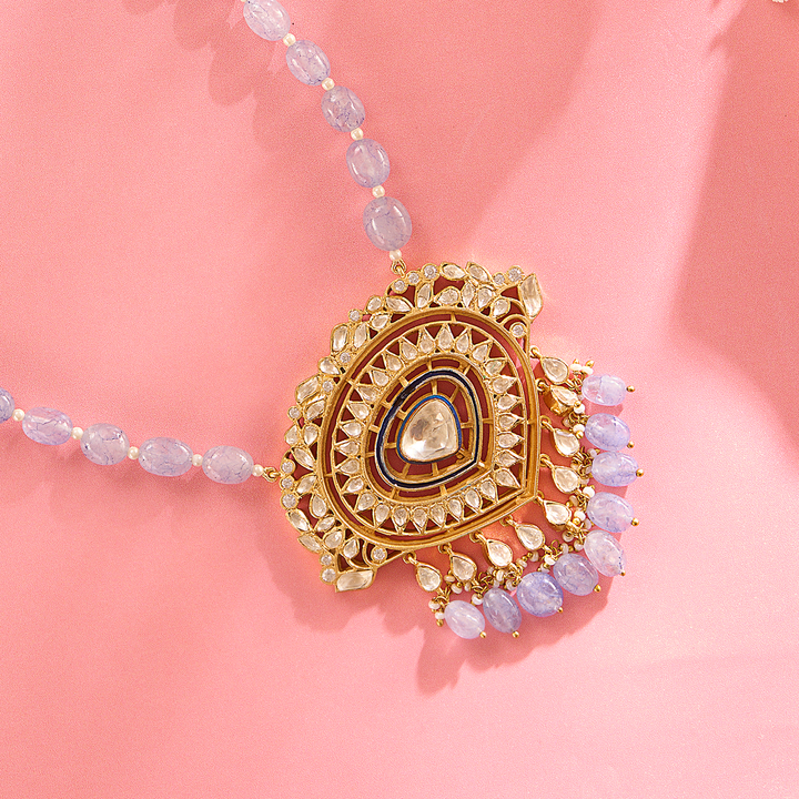 Radiant Flow Purple Beaded Drop Pendant Necklace