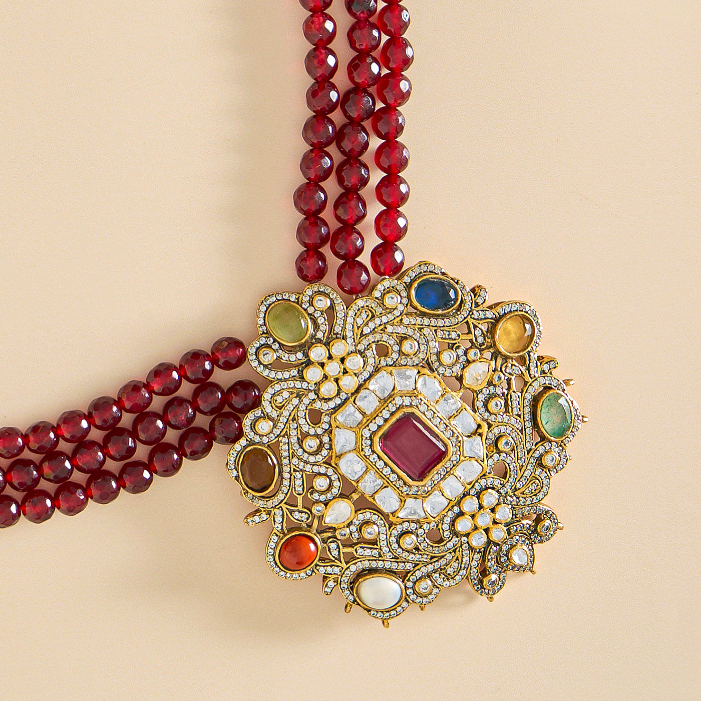 Radiant Legacy Victorian Navratan Gemstone Pendant