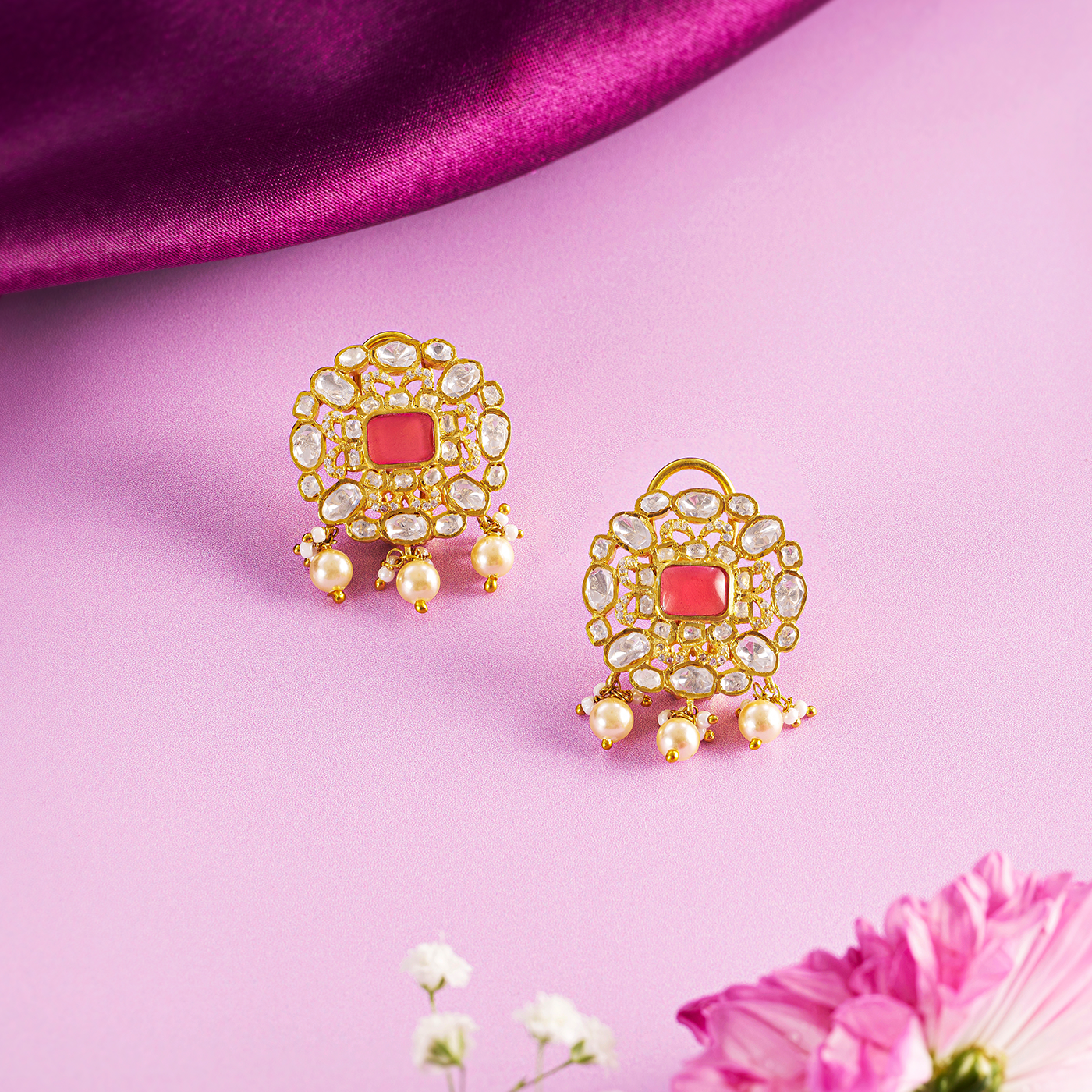 Crimson Crest Moissanite Pendant & Earrings Set