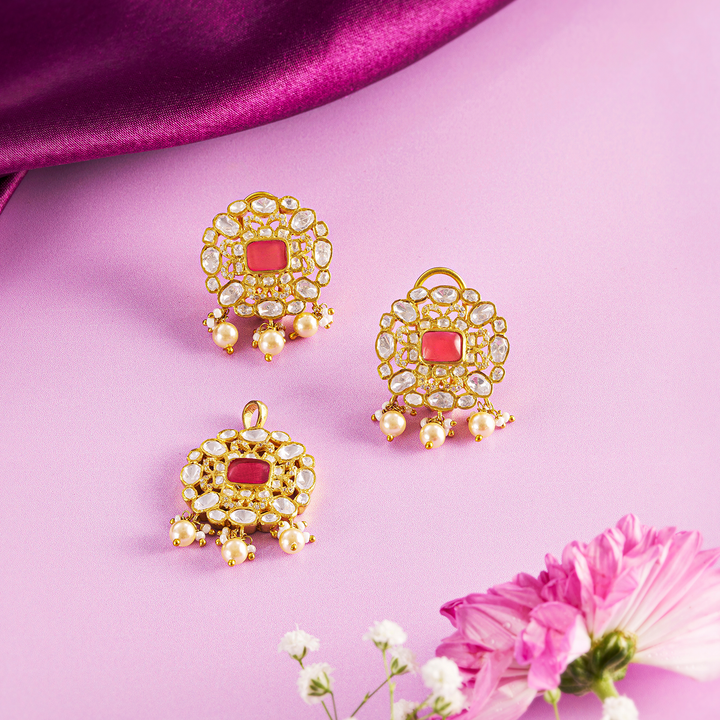 Crimson Crest Moissanite Pendant & Earrings Set