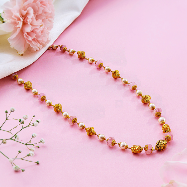 Elegant Gold Gundu Beads Necklace with Pearls