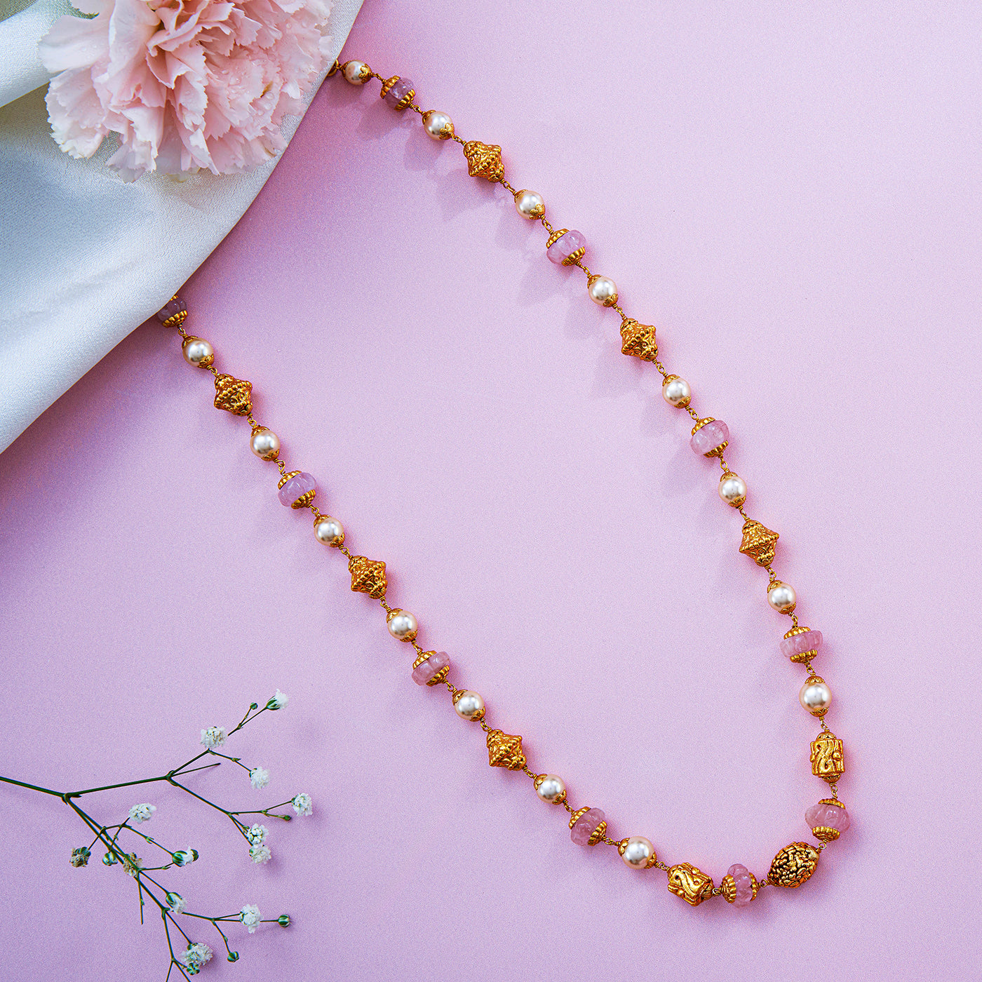 Elegant Gold Gundu Beads Necklace with Pearls