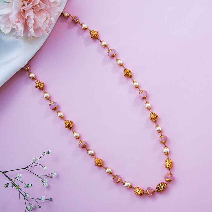 Elegant Gold Gundu Beads Necklace with Pearls